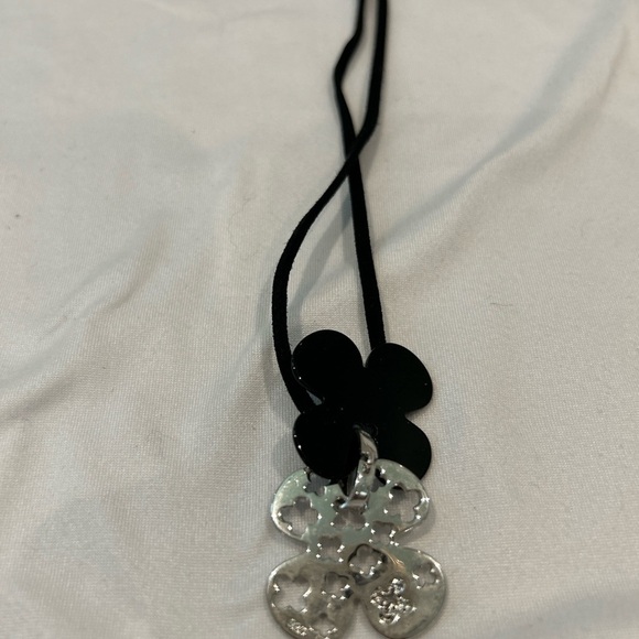 Sterling Silver Crystal Pendant Necklace on a Black Leather Cord - Picture 2 of 4